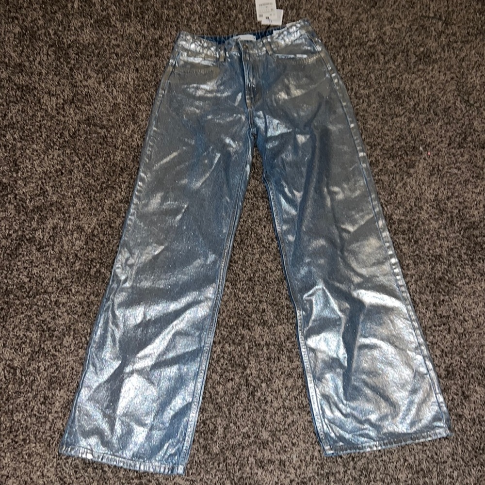 Brand new Zara metallic denim pants/jeans